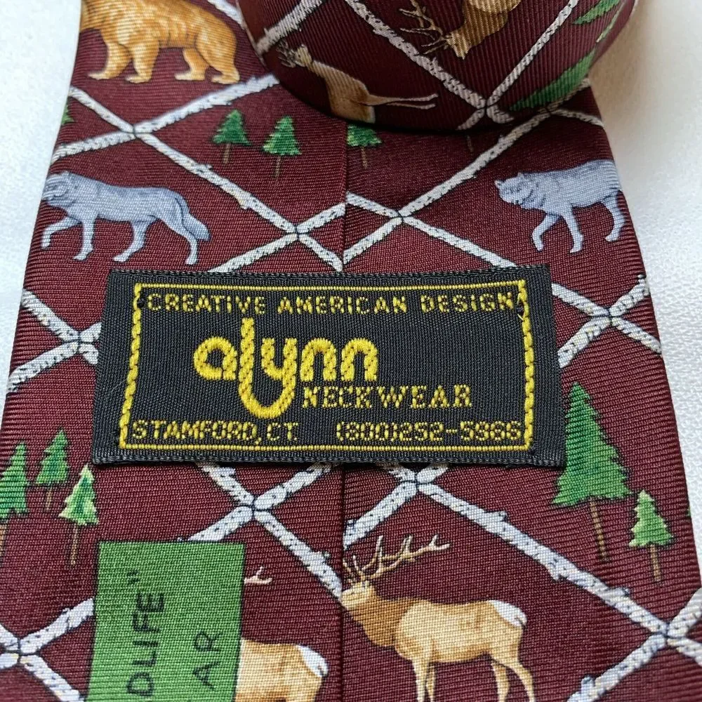 Alynn Neckwear North American Wildlife Necktie Tie Silk USA Bear Wolf Moose Deer